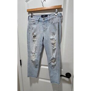 Hollister Low Rise Boyfriend Jeans Light Wash Distressed Vintage Stretch W25 L25